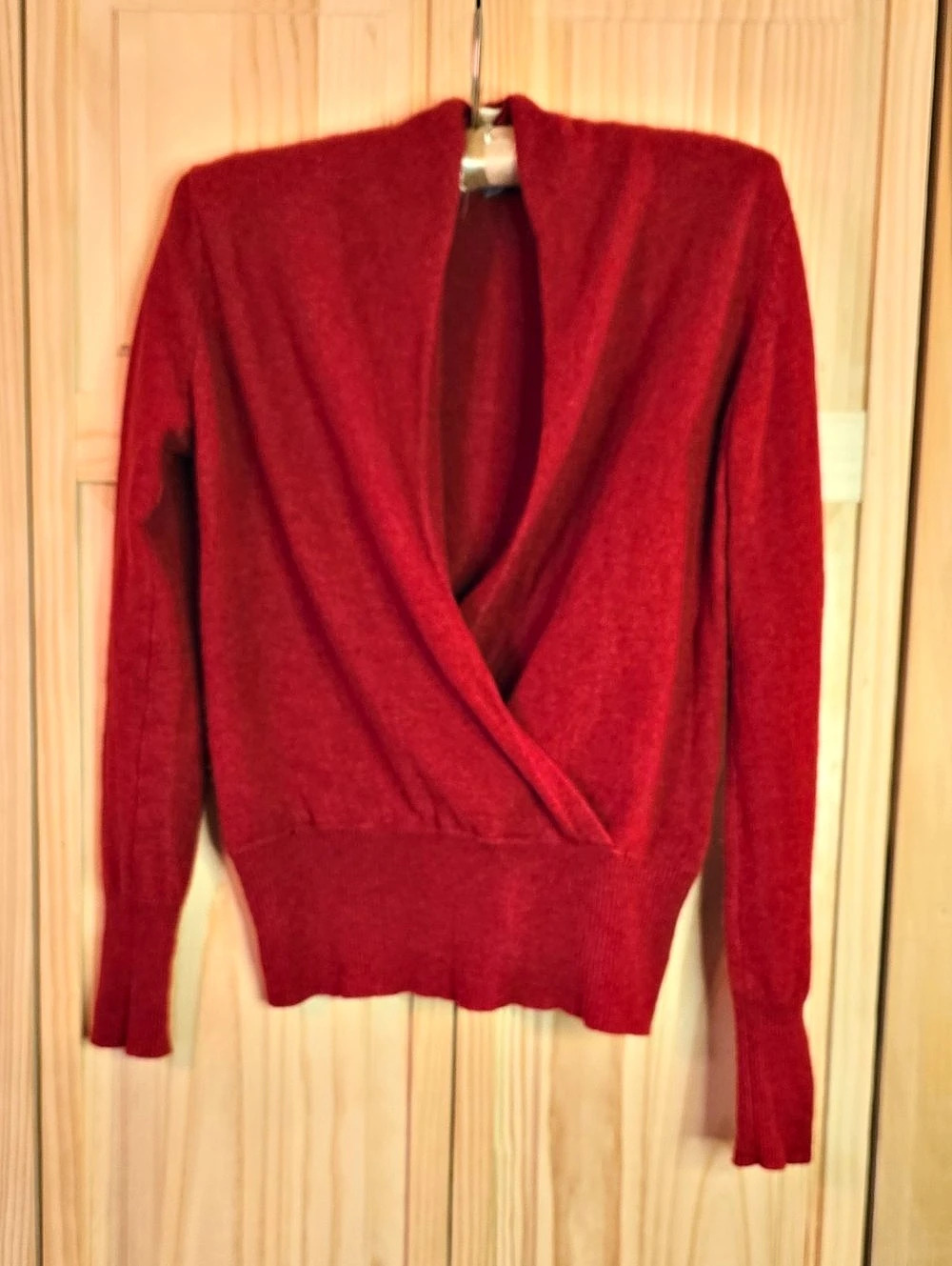 Neiman Marcus The Cashmere Collection Faux Wrap Cashmere Sweater in Red